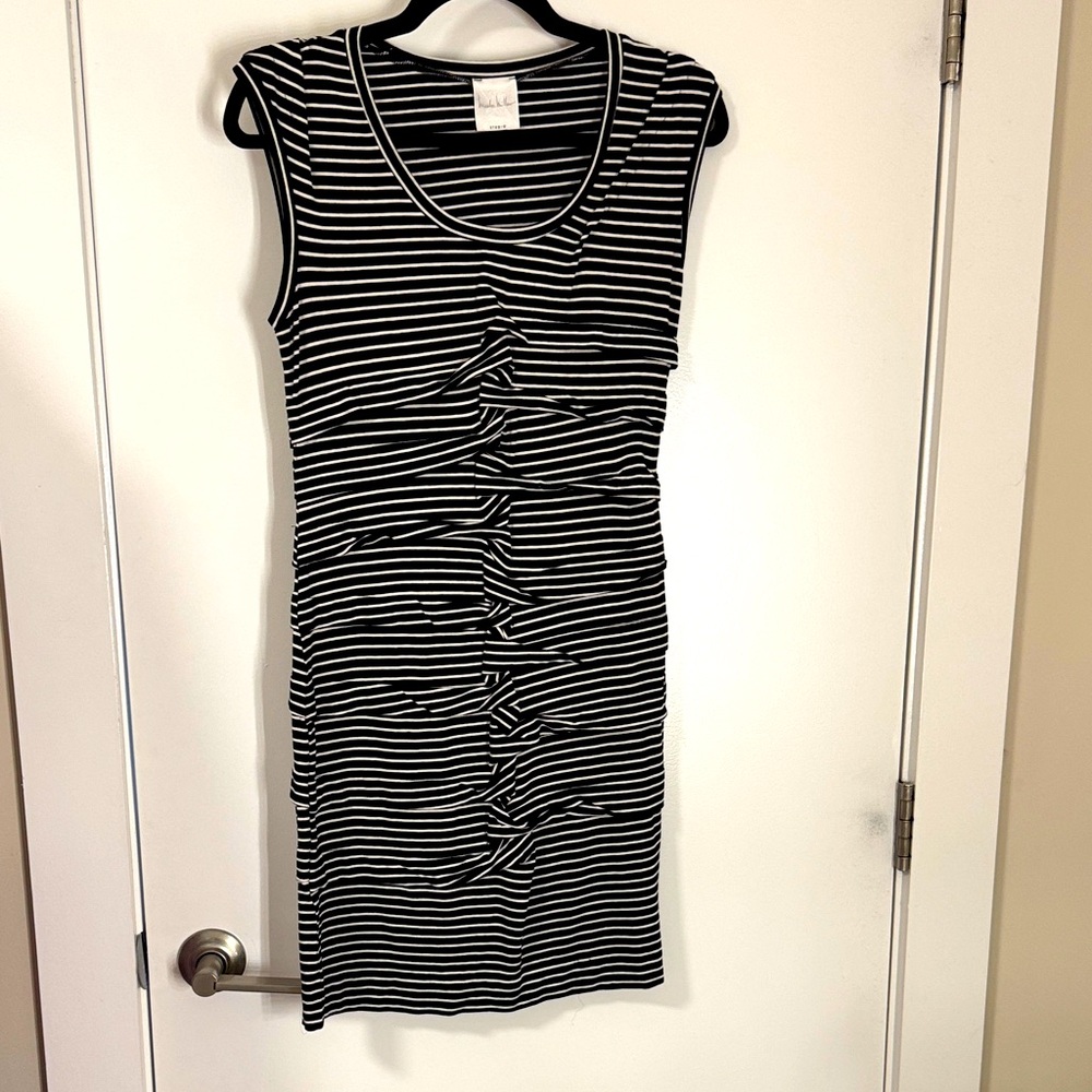 Nicole Miller black white striped ruched tank dress size m EUC